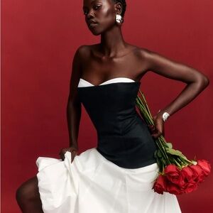 Reformation Ayda Linen Black and White Strapless Top - NWT - Size 8